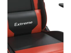 Cadeira gaming c/ apoio pés couro artificial preto e vermelho