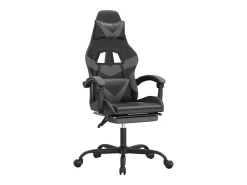 Cadeira gaming c/ apoio pés couro artificial preto e cinza