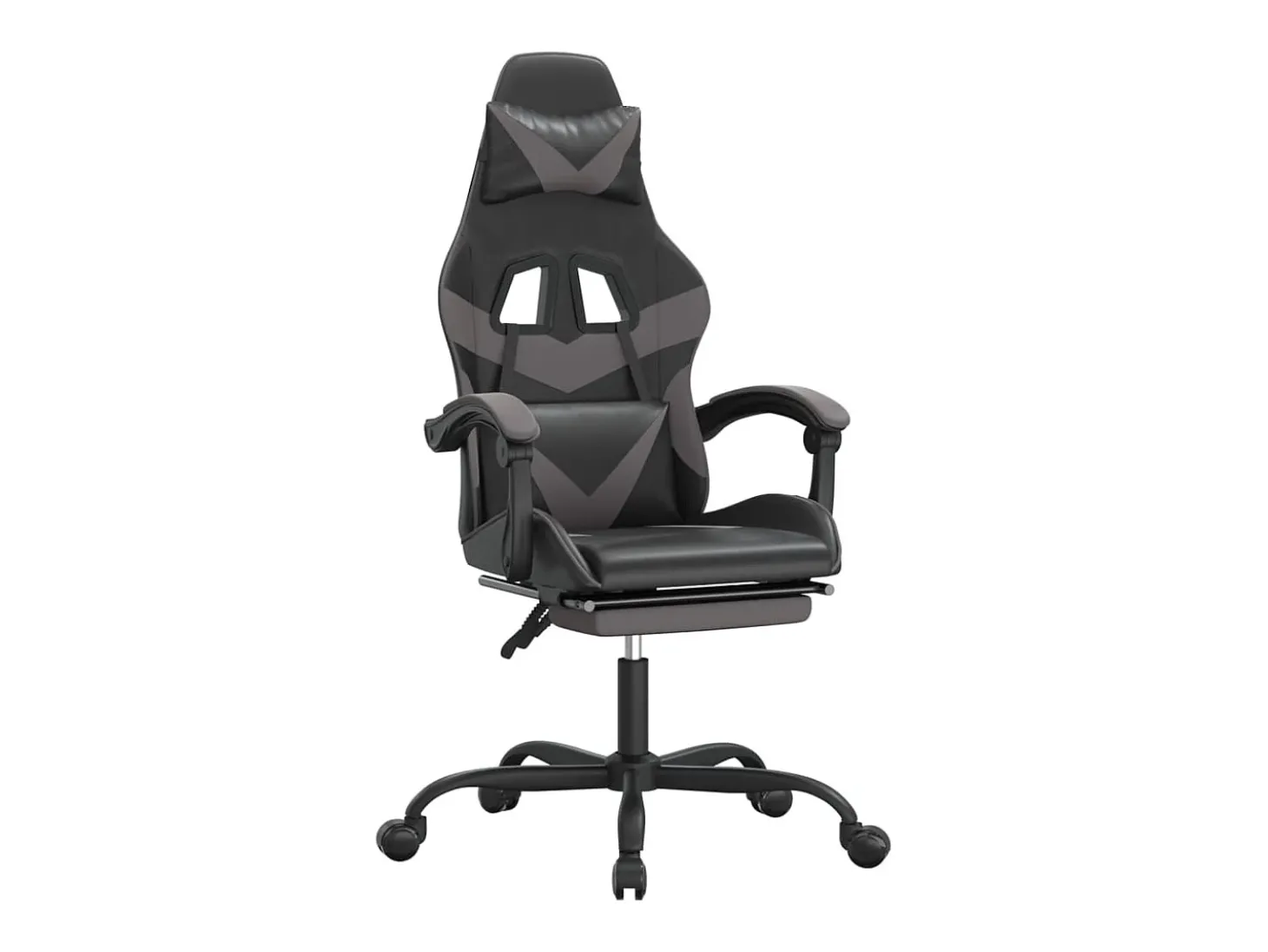 Cadeira gaming c/ apoio pés couro artificial preto e cinza