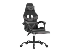 Cadeira gaming c/ apoio pés couro artificial preto e cinza