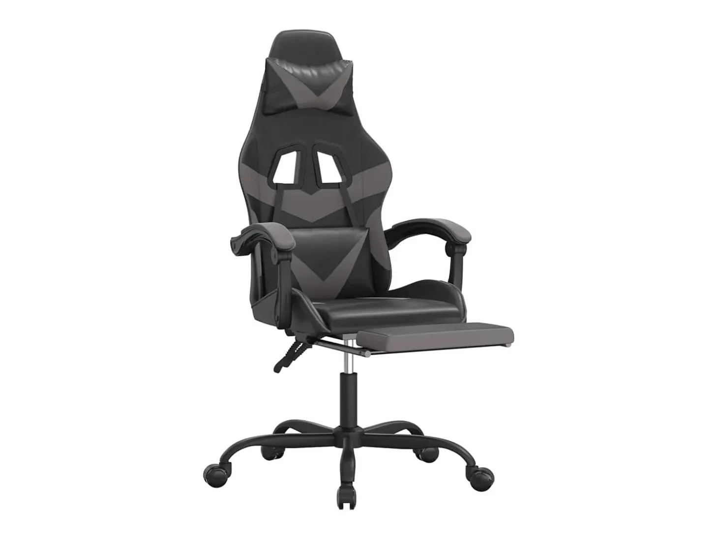 Cadeira gaming c/ apoio pés couro artificial preto e cinza