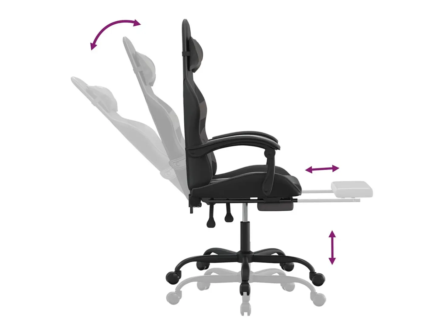 Cadeira gaming c/ apoio pés couro artificial preto e cinza