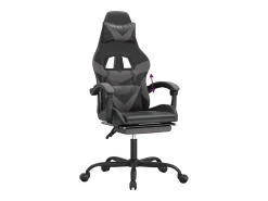 Cadeira gaming c/ apoio pés couro artificial preto e cinza