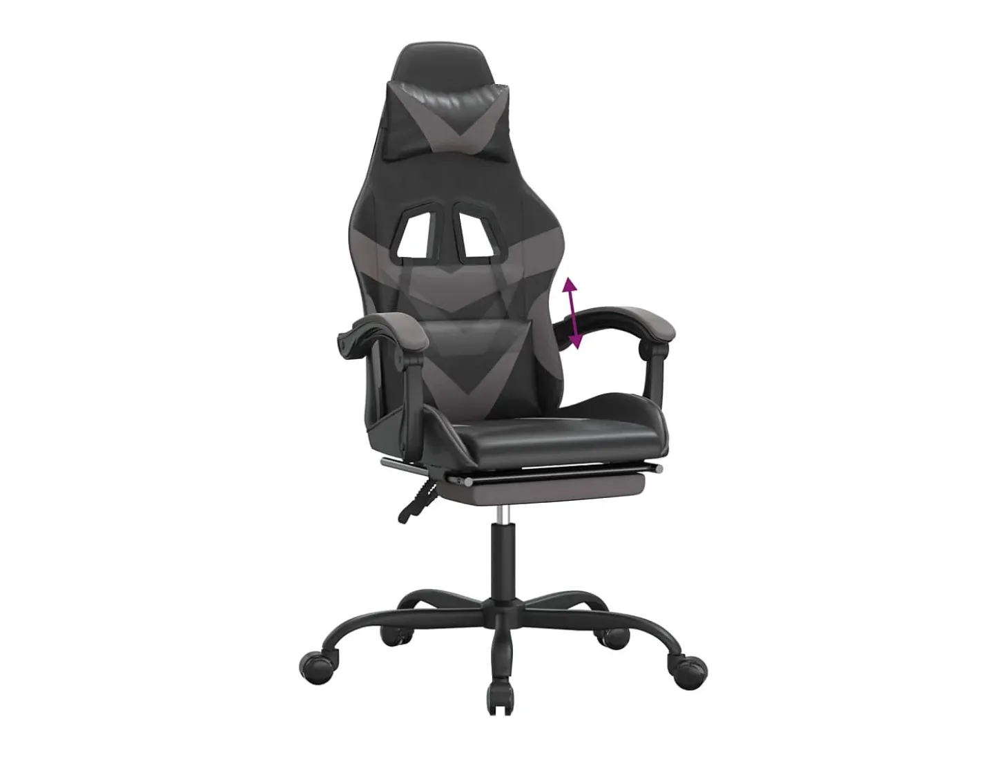Cadeira gaming c/ apoio pés couro artificial preto e cinza