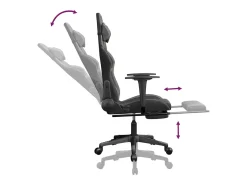 Cadeira gaming c/ apoio pés couro artificial preto e cinza