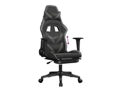 Cadeira gaming c/ apoio pés couro artificial preto e cinza