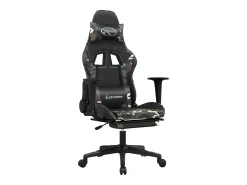 Cadeira gaming c/ apoio pés couro artificial preto e camuflado