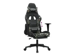 Cadeira gaming c/ apoio pés couro artificial preto e camuflado