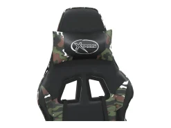 Cadeira gaming c/ apoio pés couro artificial preto e camuflado