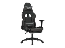 Cadeira gaming c/ apoio pés couro artificial preto e cinza