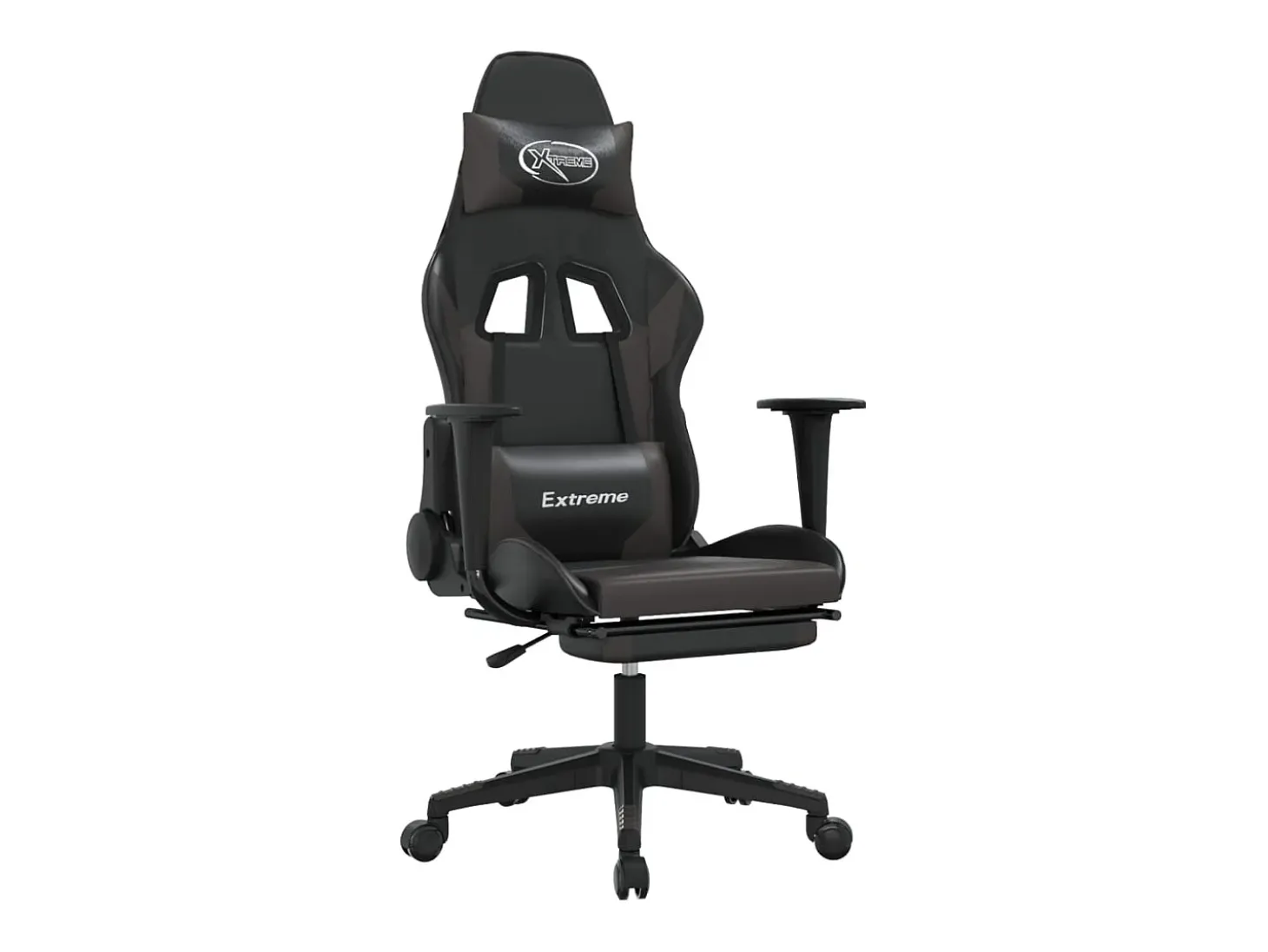 Cadeira gaming c/ apoio pés couro artificial preto e cinza
