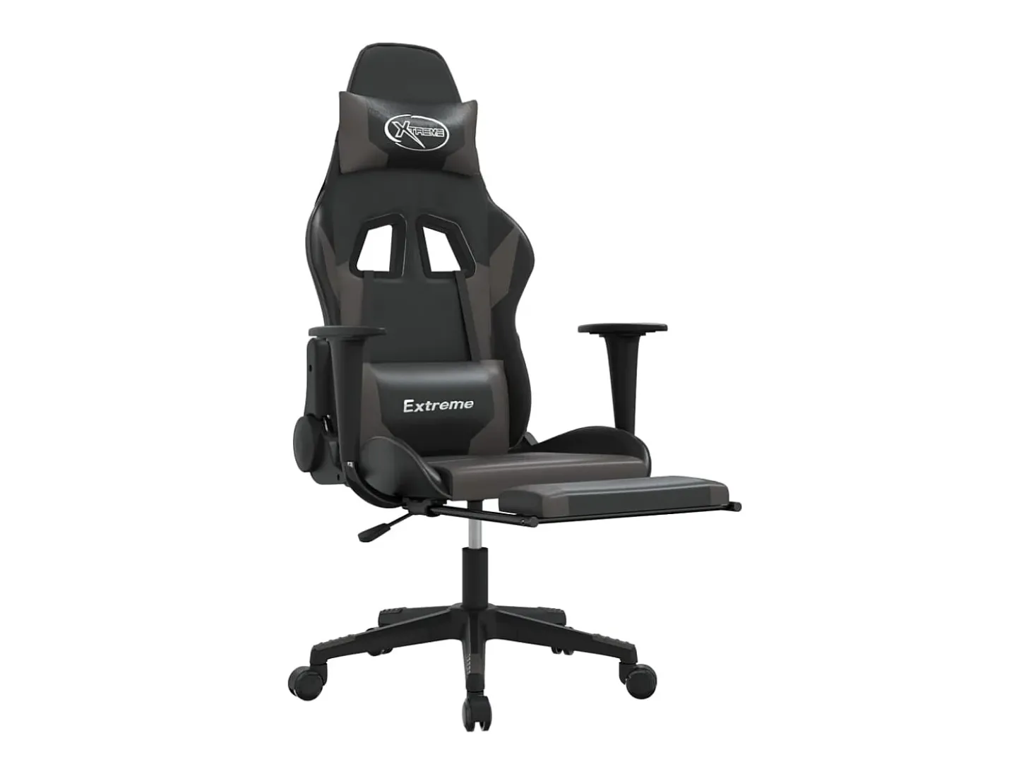 Cadeira gaming c/ apoio pés couro artificial preto e cinza