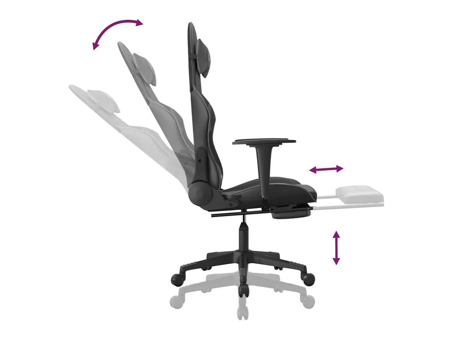 Cadeira gaming c/ apoio pés couro artificial preto e cinza