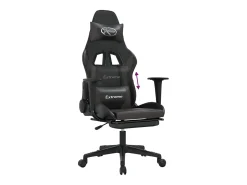 Cadeira gaming c/ apoio pés couro artificial preto e cinza