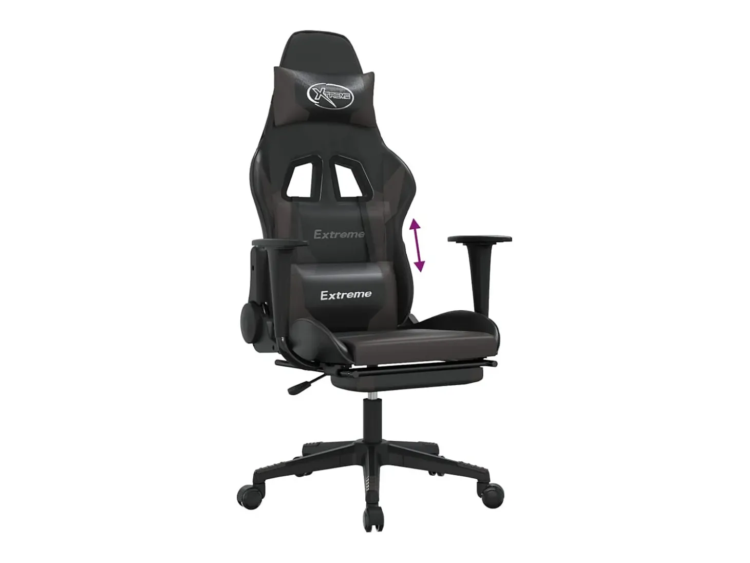 Cadeira gaming c/ apoio pés couro artificial preto e cinza