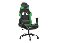 Cadeira gaming c/ apoio pés couro artificial preto e verde