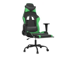 Cadeira gaming c/ apoio pés couro artificial preto e verde