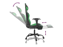 Cadeira gaming c/ apoio pés couro artificial preto e verde