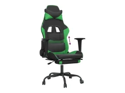 Cadeira gaming c/ apoio pés couro artificial preto e verde