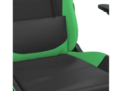 Cadeira gaming c/ apoio pés couro artificial preto e verde