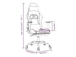 Cadeira gaming com apoio p/ pés couro artificial branco e rosa