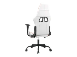 Cadeira gaming com apoio p/ pés couro artificial branco e rosa