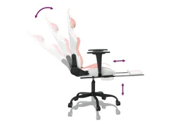 Cadeira gaming com apoio p/ pés couro artificial branco e rosa