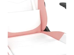 Cadeira gaming com apoio p/ pés couro artificial branco e rosa