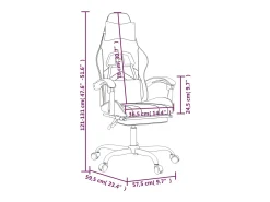 Cadeira gaming com apoio p/ pés couro artificial branco e rosa