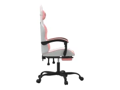 Cadeira gaming com apoio p/ pés couro artificial branco e rosa