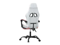 Cadeira gaming com apoio p/ pés couro artificial branco e rosa