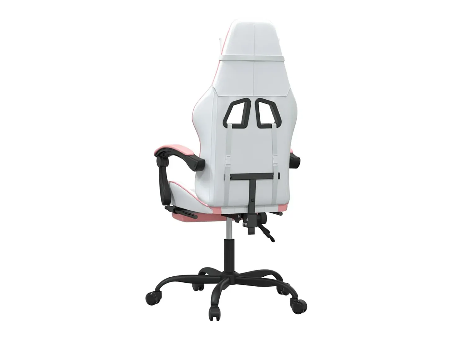 Cadeira gaming com apoio p/ pés couro artificial branco e rosa