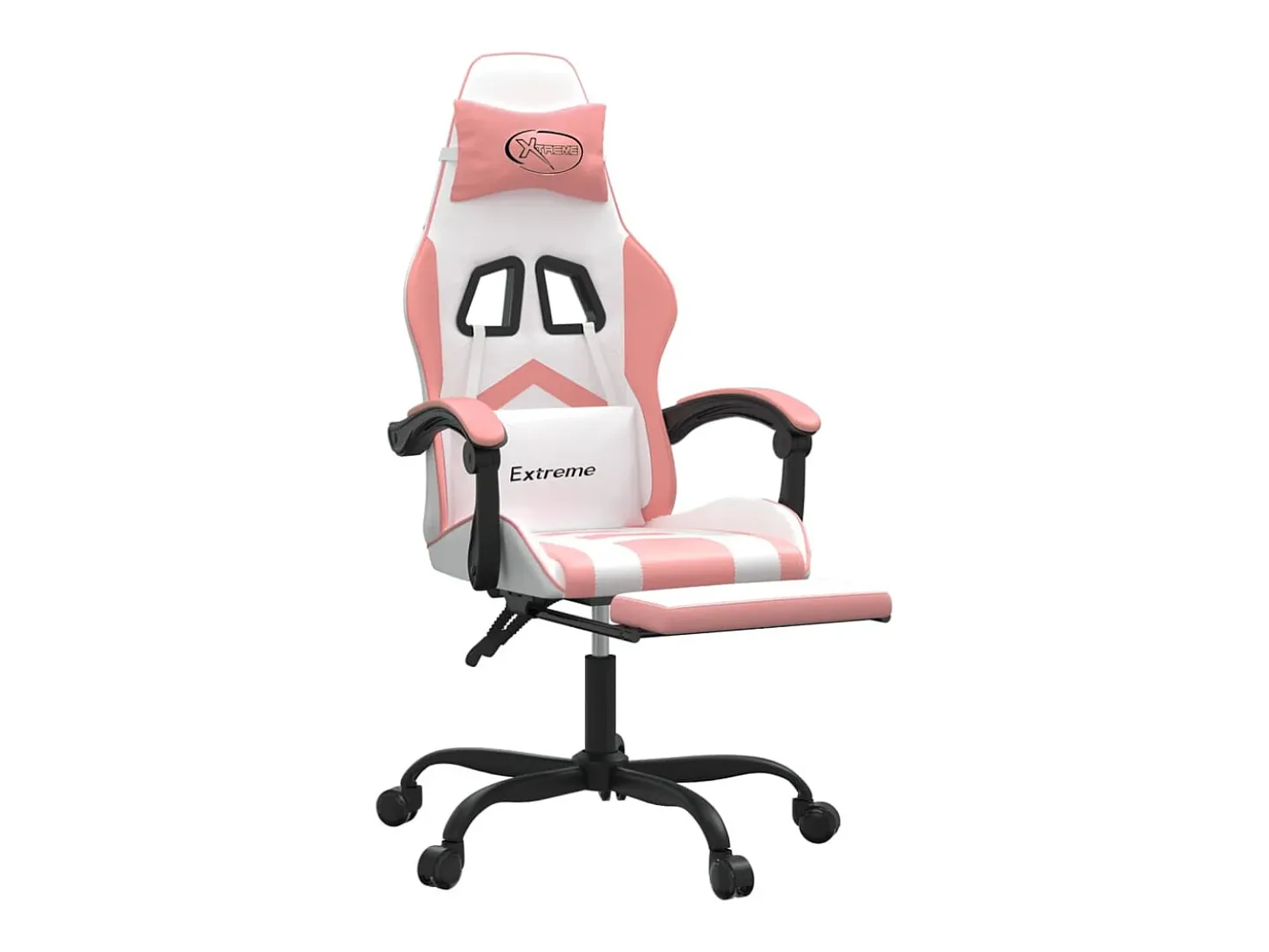 Cadeira gaming com apoio p/ pés couro artificial branco e rosa