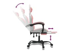 Cadeira gaming com apoio p/ pés couro artificial branco e rosa
