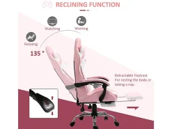 Cadeira Gaming de Couro, com Apoio para os pés apoio de cabeça almofada lombar, altura ajustável, ergonómica, 64x67x119/127cm