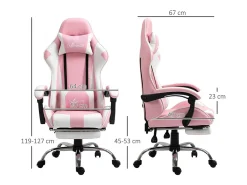 Cadeira Gaming de Couro, com Apoio para os pés apoio de cabeça almofada lombar, altura ajustável, ergonómica, 64x67x119/127cm