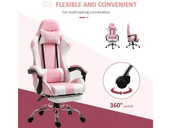 Cadeira Gaming de Couro, com Apoio para os pés apoio de cabeça almofada lombar, altura ajustável, ergonómica, 64x67x119/127cm