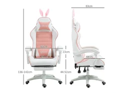 Cadeira Gaming ergonómica - com suporte lombar e apoio para os pés - altura e inclinação ajustável - 65x63x136/142cm