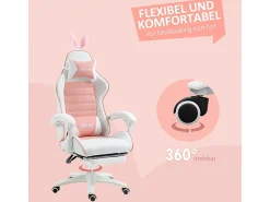 Cadeira Gaming ergonómica - com suporte lombar e apoio para os pés - altura e inclinação ajustável - 65x63x136/142cm