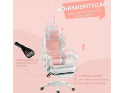 Cadeira Gaming ergonómica - com suporte lombar e apoio para os pés - altura e inclinação ajustável - 65x63x136/142cm