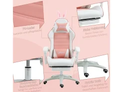 Cadeira Gaming ergonómica - com suporte lombar e apoio para os pés - altura e inclinação ajustável - 65x63x136/142cm