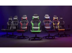 Cadeira gaming massagem + apoio pés couro artif. preto/vermelho
