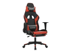 Cadeira gaming massagem + apoio pés couro artif. preto/vermelho