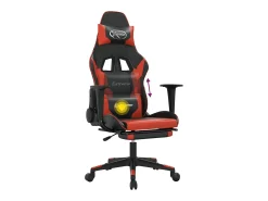 Cadeira gaming massagem + apoio pés couro artif. preto/vermelho