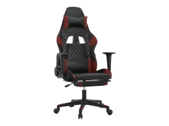 Cadeira gaming massagem + apoio couro art. preto/vermelho tinto