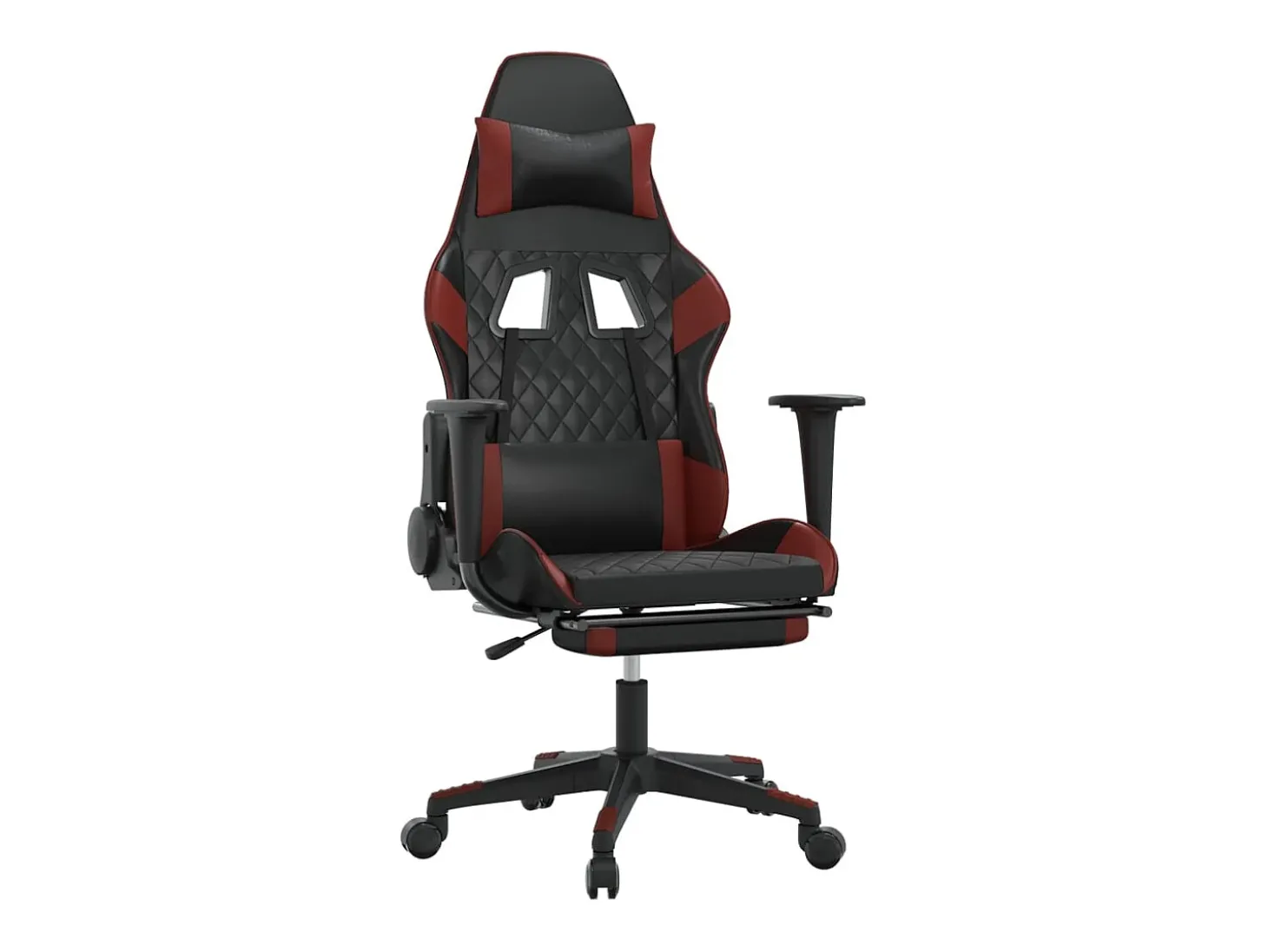 Cadeira gaming massagem + apoio couro art. preto/vermelho tinto