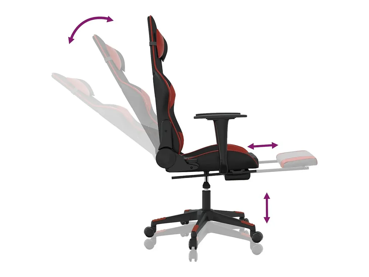 Cadeira gaming massagem + apoio couro art. preto/vermelho tinto