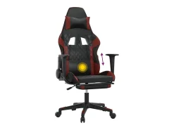 Cadeira gaming massagem + apoio couro art. preto/vermelho tinto
