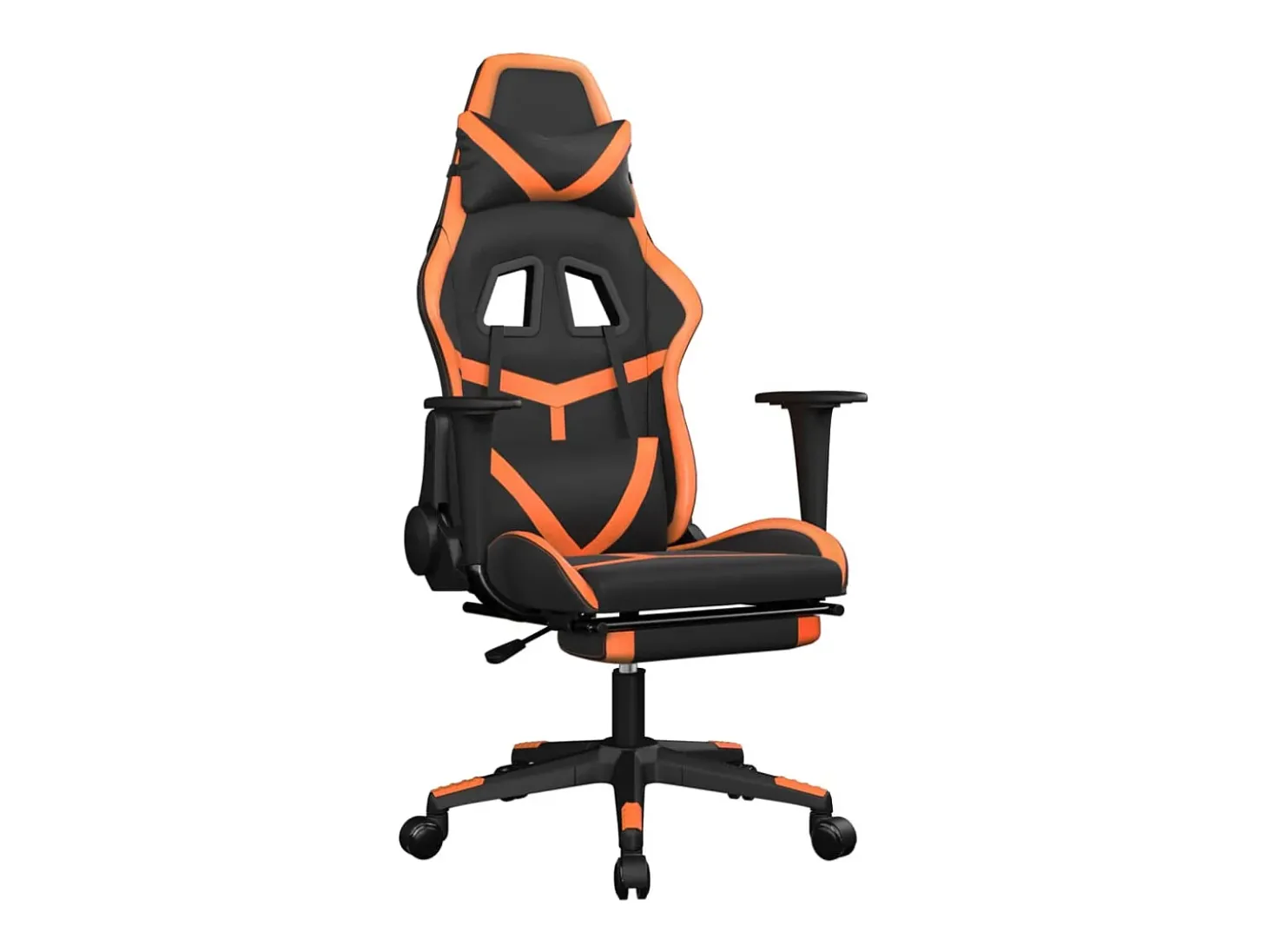 Cadeira gaming massagem c/ apoio pés couro artif. preto/laranja