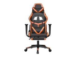 Cadeira gaming massagem c/ apoio pés couro artif. preto/laranja